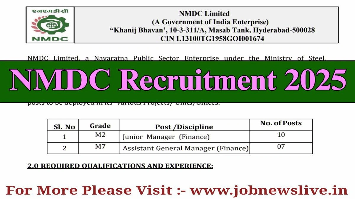 NMDC Jobs 2025 Out – Junior Manager & AGM Posts Open for Application NMDC Jobs 2025